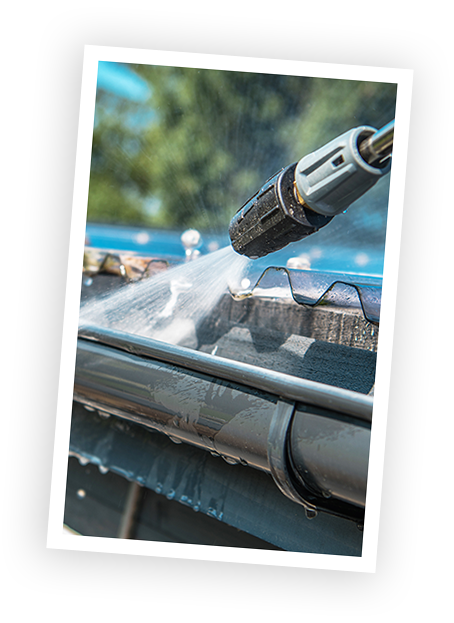 Gutter cleaning using low pressure washing